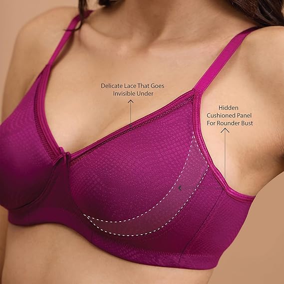 NYKD Women’s Polyamide by Nykaa Hidden Support Bra Non-Padded, Non-Wired in Luxe Jacquard Fabric – NYB390